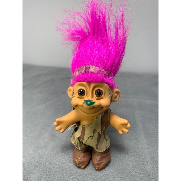 Vintage Russ Troll Doll 1980s Camouflage Outfit Pink Hair Collectible Toy - Picture 7 of 8